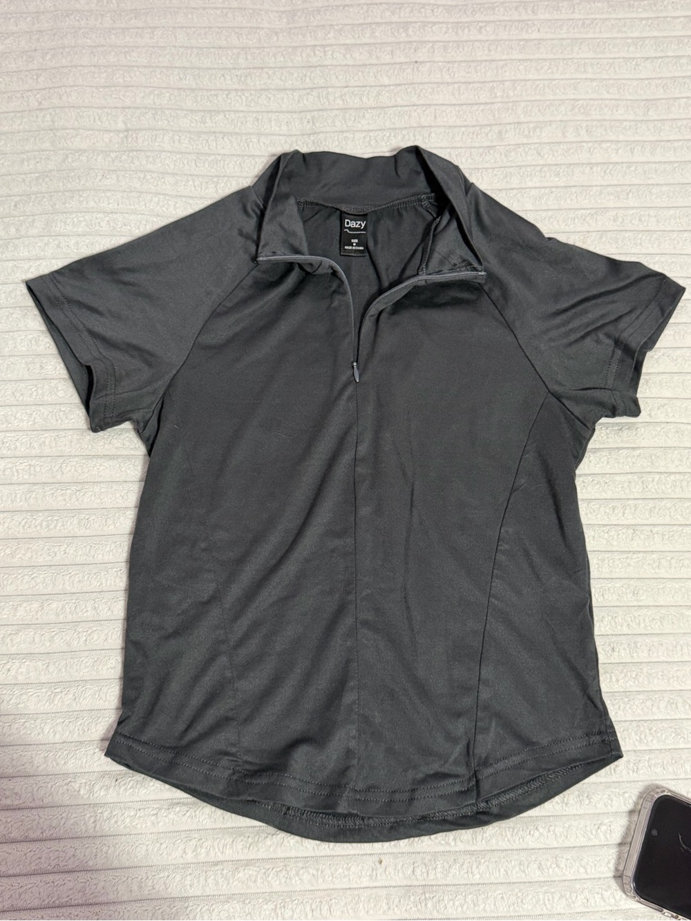 Dazy Women's Black Short-Sleeve Zip Polo